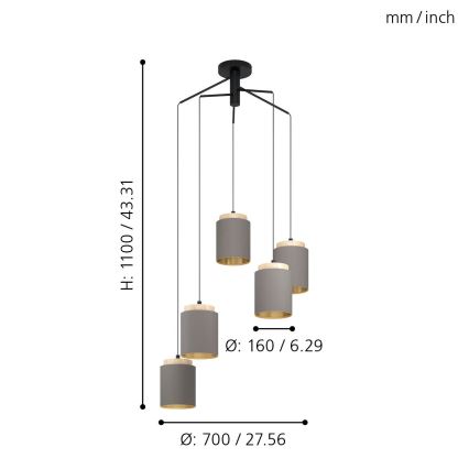 Eglo - Hanglamp aan een koord 5xE27/40W/230V spin