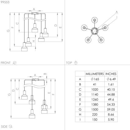 Eglo - Hanglamp aan koord 5xE27/40W/230V