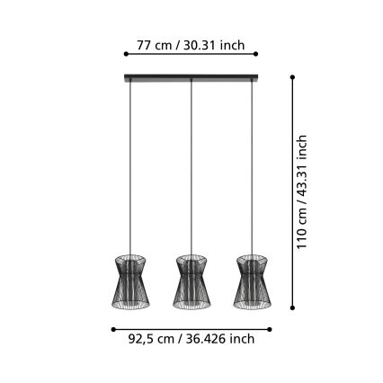 Eglo - Suspension filaire 3xE27/40W/230V noire