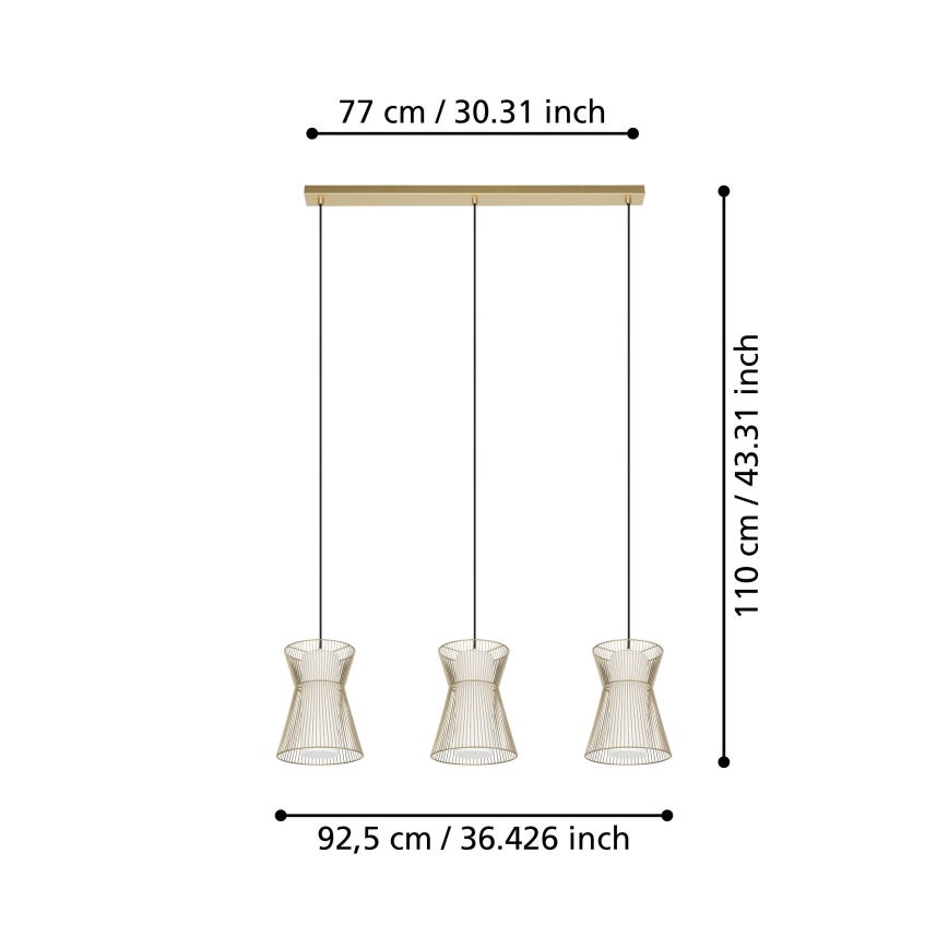 Eglo - Hanglamp aan een koord 3xE27/40W/230V goud