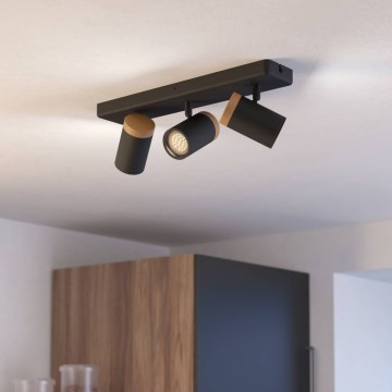 Eglo - Badkamerspot 3xGU10/3W/230V IP44 zwart/beige