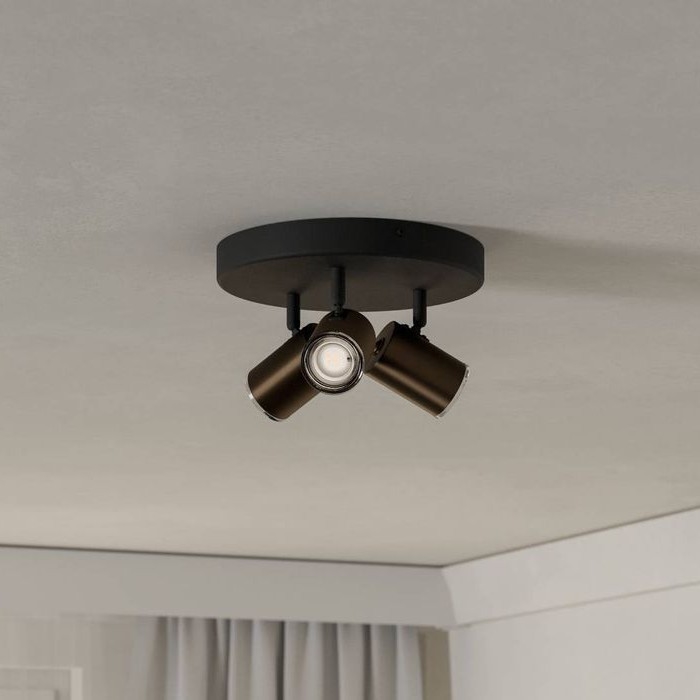 Eglo - Badkamerspot 3xGU10/5W/230V Ø 25 cm IP44 zwart/bruin