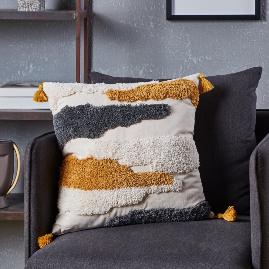 Eglo - Decoratief kussen 45x45 cm geel/grijs