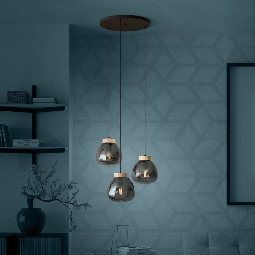 Eglo - Hanglamp aan een koord 3xE27/40W/230V gerookt