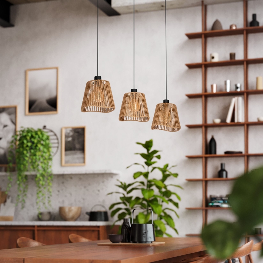 Eglo - Hanglamp aan een koord 3xE27/60W/230V bruin
