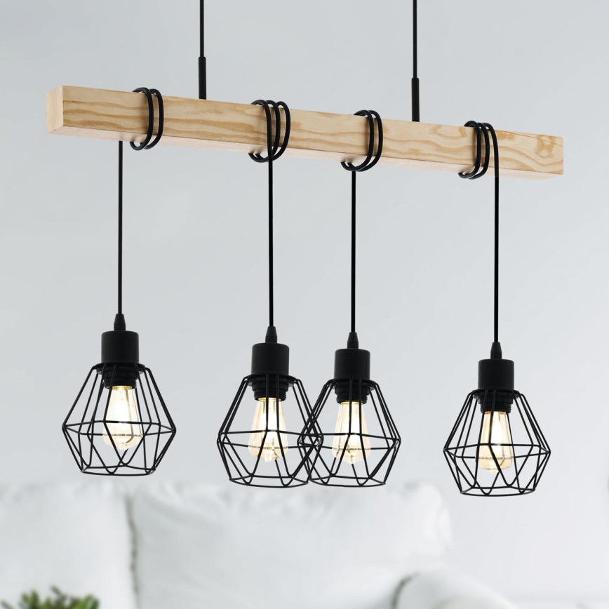 Eglo - Hanglamp aan een koord TOWNSHEND 4xE27/60W/230V - FSC gecertificeerd