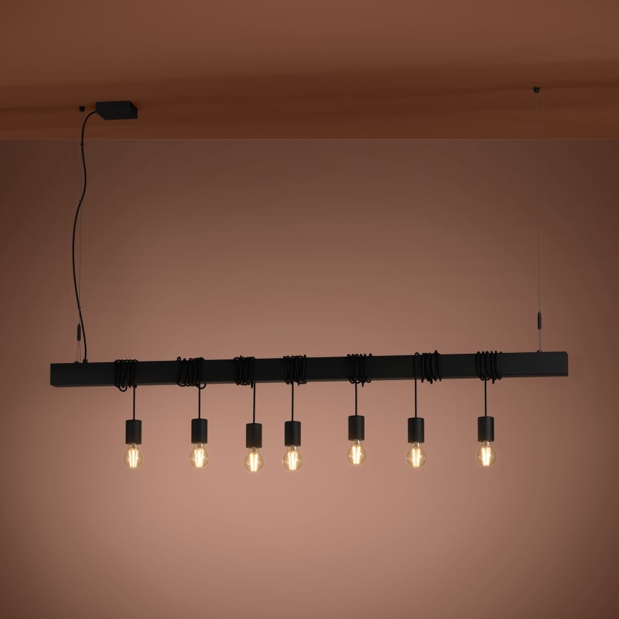 Eglo - Hanglamp aan een koord TOWNSHEND 7xE27/40W/230V zwart