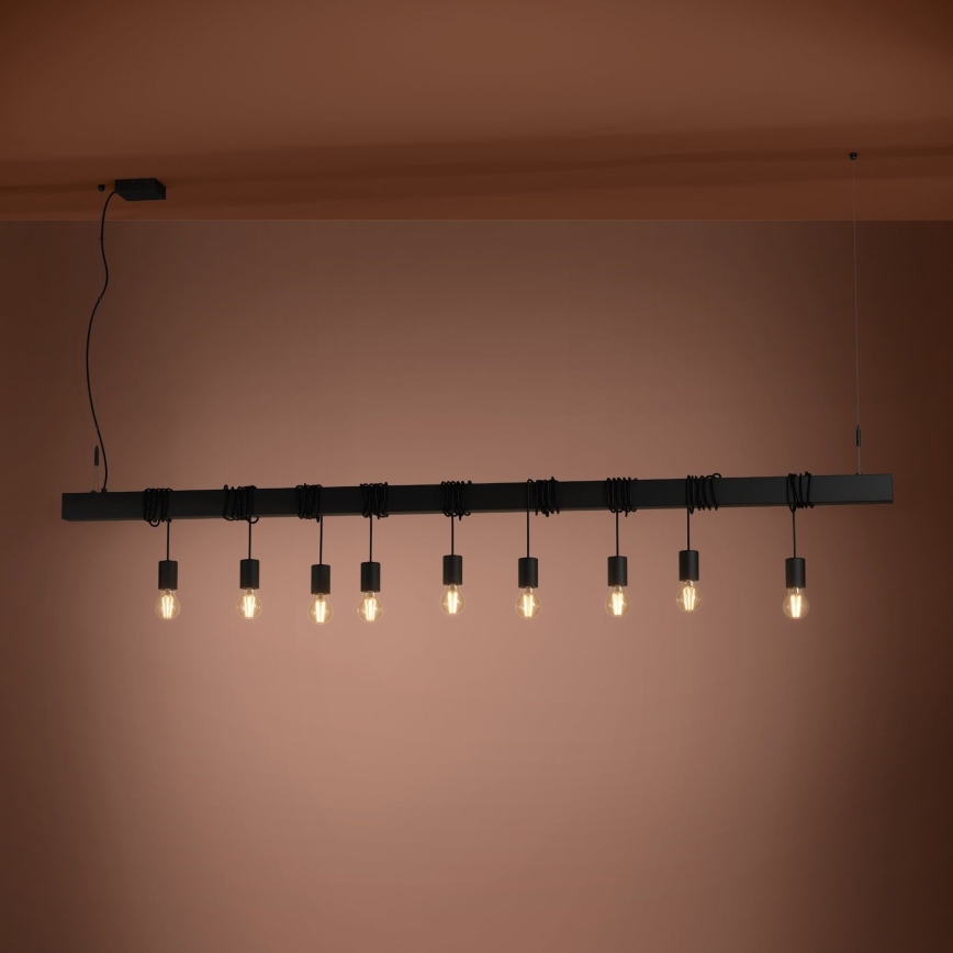 Eglo - Hanglamp aan een koord TOWNSHEND 9xE27/40W/230V zwart
