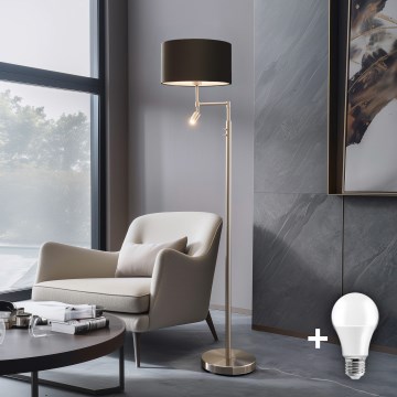 Eglo - lampadaire LED TUNJA 1 x E27/60W/230V + LED/2,1 W Ø 38 cm chrome mat / marron