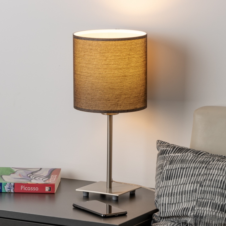 Eglo - Lampe de table LED TUNJA 1xE27/60W/230V 26,5 cm chrome mat/marron