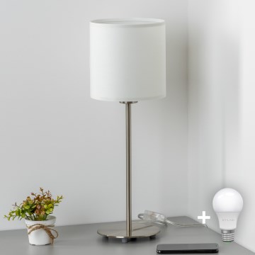 Eglo - Lampe de table LED TUNJA 1xE27/60W/230V 38,5 cm chrome mat/blanc