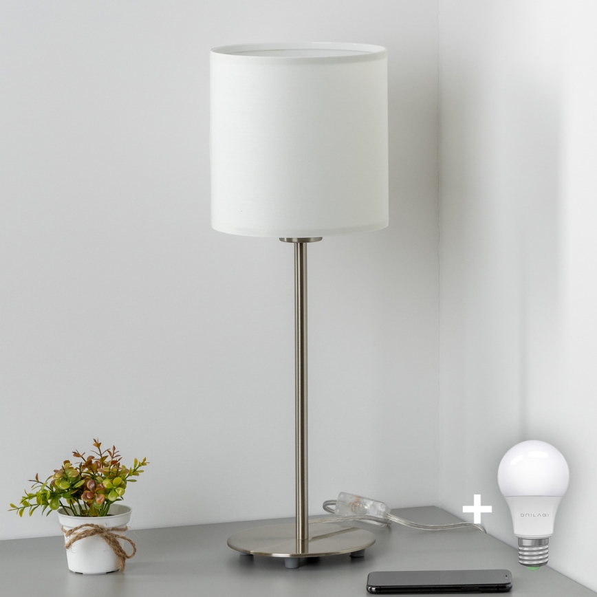 Eglo - Lampe de table LED TUNJA 1xE27/60W/230V 38,5 cm chrome mat/blanc