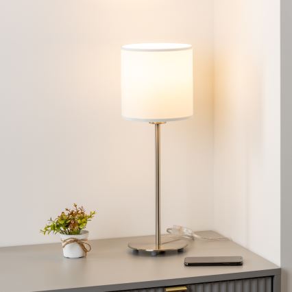 Eglo - Lampe de table LED TUNJA 1xE27/60W/230V 38,5 cm chrome mat/blanc
