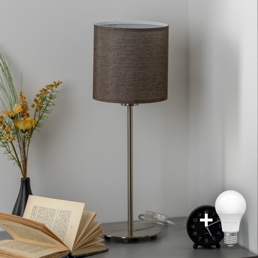 Eglo -  Lampe de table LED TUNJA 1xE27/60W/230V 38,5 cm chrome mat/marron
