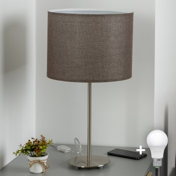 Eglo - Lampe de table LED TUNJA 1xE27/60W/230V 38,5 cm chrome mat/marron
