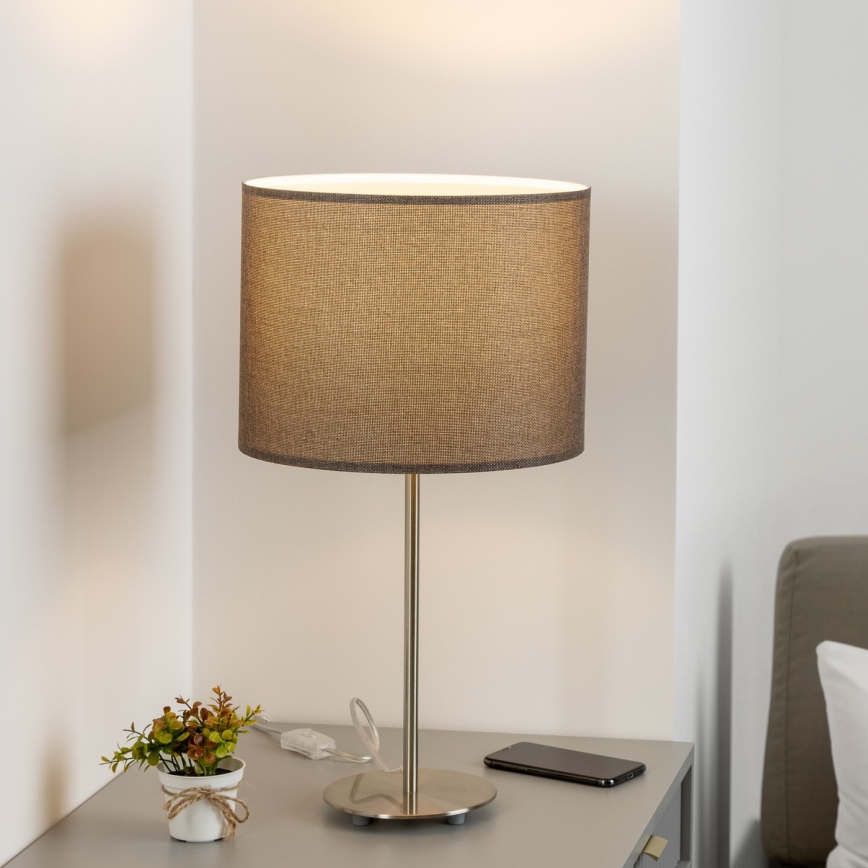 Eglo - Lampe de table LED TUNJA 1xE27/60W/230V 38,5 cm chrome mat/marron