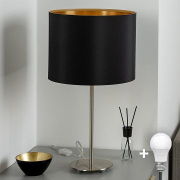 Eglo - Lampe de table LED TUNJA 1xE27/60W/230V 38,5 cm chrome mat/noir