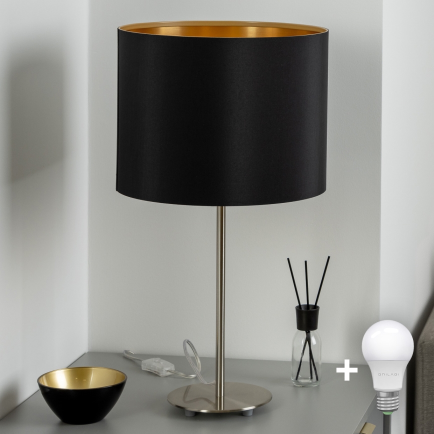 Eglo - Lampe de table LED TUNJA 1xE27/60W/230V 38,5 cm chrome mat/noir