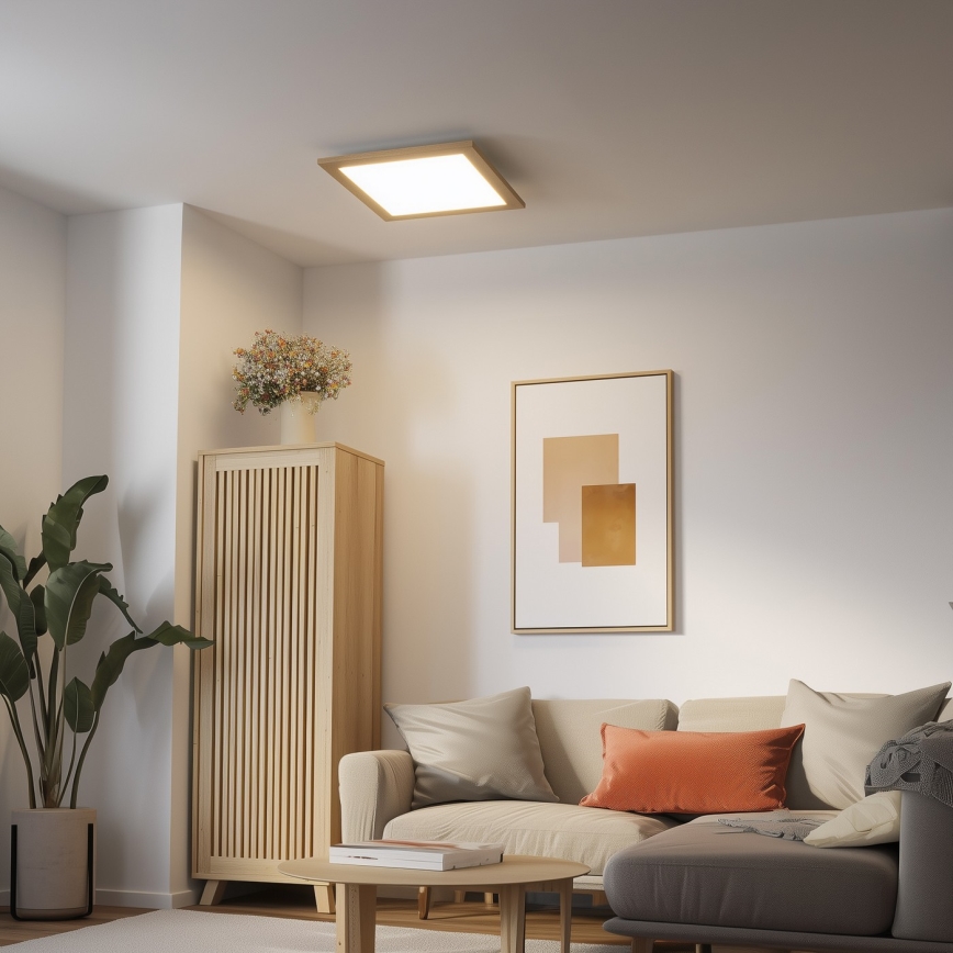 Eglo - LED Dimbaar bevestigd lichtpaneel POZZALLO WOOD LED/21W/230V 2700-6500K 49,5x49,5 cm bruin + afstandsbediening