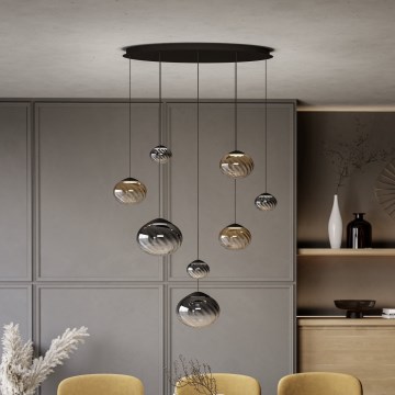 Eglo - LED-dimbare hanglamp aan kabel 8xLED/5,8W/230V 2200-6500K zwart/beige/rookglas + afstandsbediening