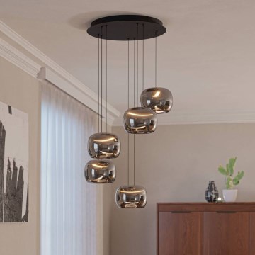 Eglo - LED-dimbare pendellamp aan snoer 5xLED/5,8W/230V zwart/gerookt glas