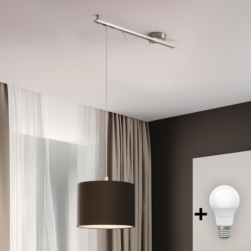 Eglo - LED Hanglamp aan een koord CALCENA 1xE27/60W/230V chroom/bruin