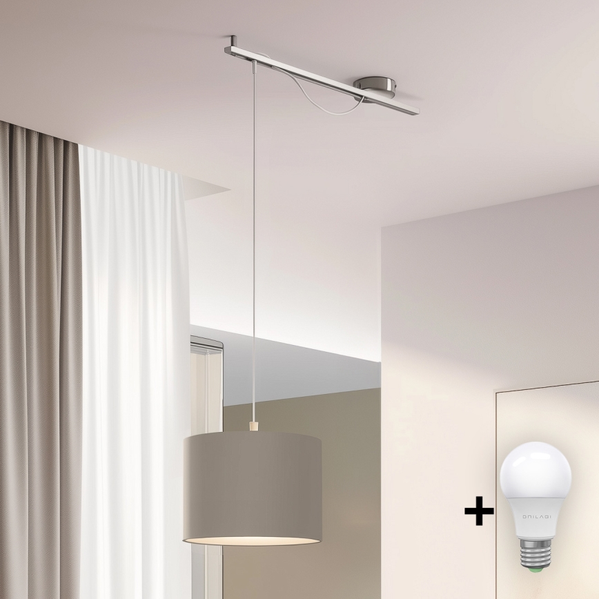 Eglo - LED Hanglamp aan een koord CALCENA 1xE27/60W/230V chroom/taupe
