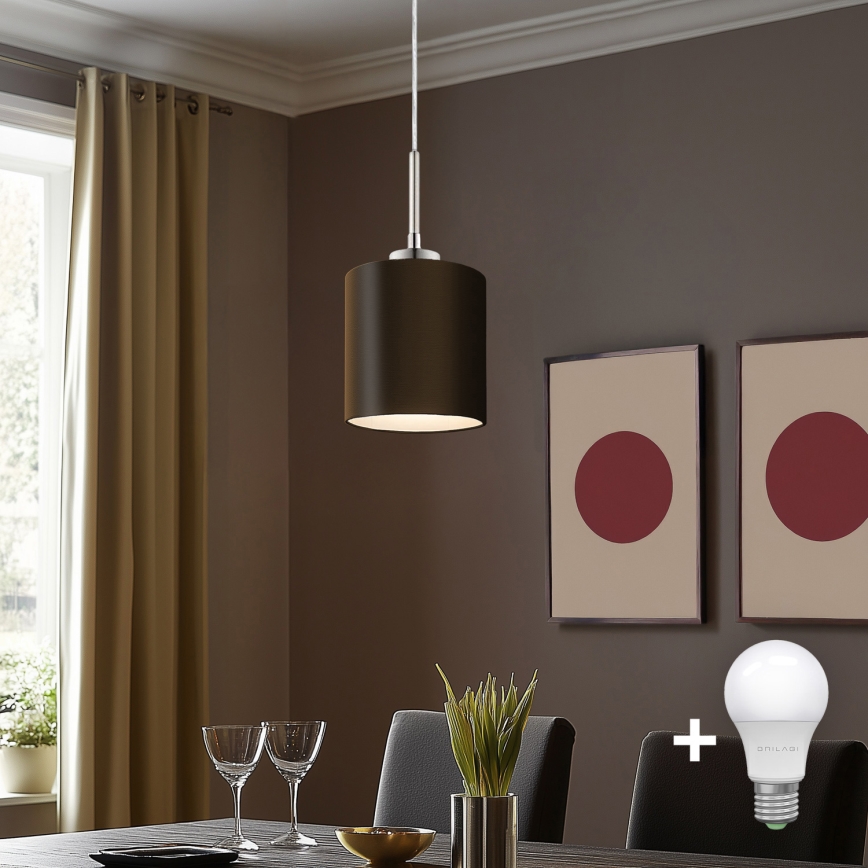 Eglo - LED Hanglamp aan een koord TUNJA 1xE27/60W/230V bruin