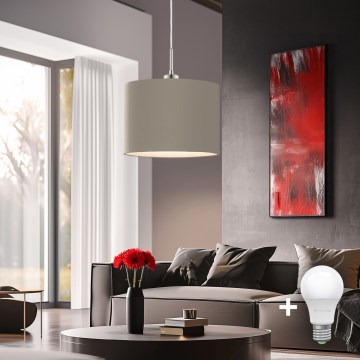 Eglo - LED Hanglamp aan een koord TUNJA 1xE27/60W/230V taupe