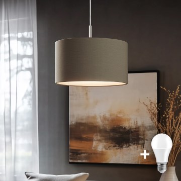 Eglo - LED Hanglamp aan een koord TUNJA 1xE27/60W/230V taupe