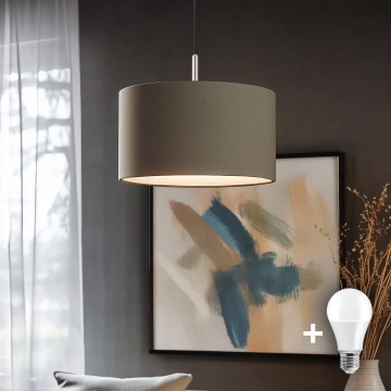 Eglo - LED Hanglamp aan een koord TUNJA 1xE27/60W/230V taupe