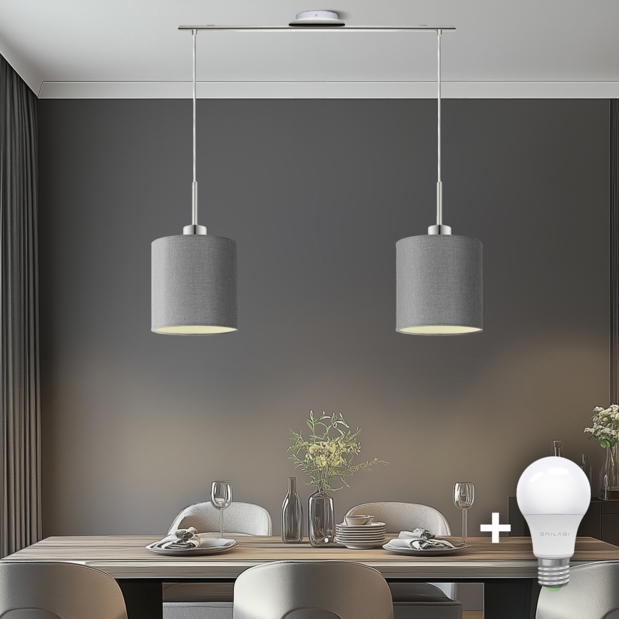 Eglo - LED Hanglamp aan een koord TUNJA 2xE27/60W/230V grijs