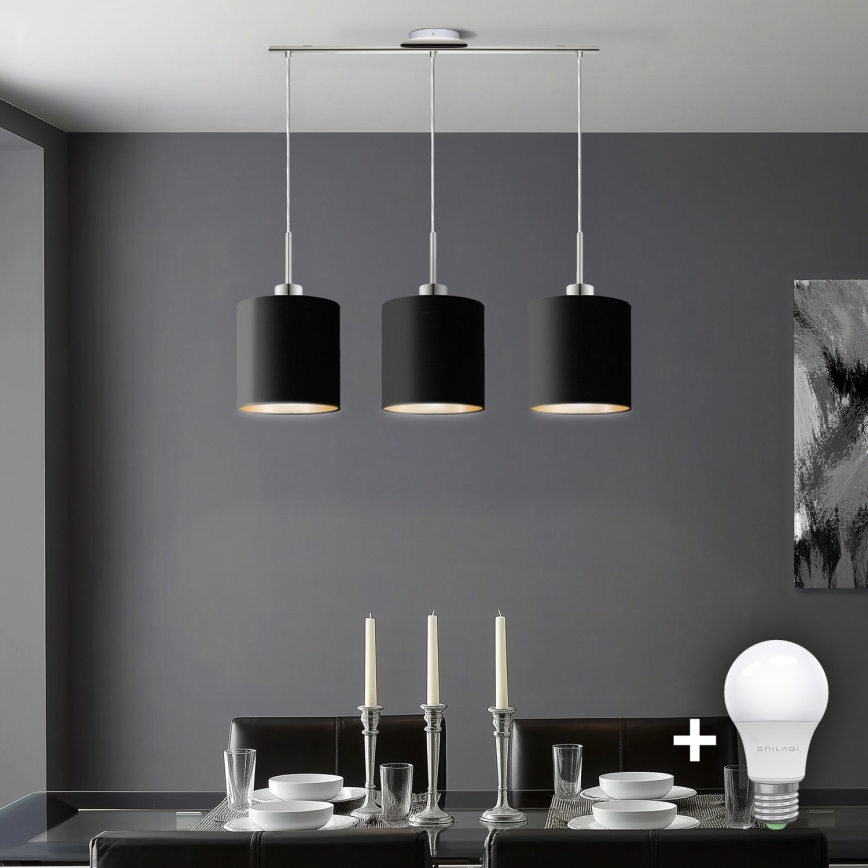 Eglo - LED Hanglamp aan kabel TUNJA 3xE27/60W/230V zwart