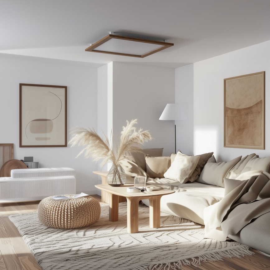 Eglo - LED RGB Dimbaar bevestigd lichtpaneel SALOBRENA-C WOOD LED/30,5W/230V 2700-6500K 64x64 cm bruin + afstandsbediening