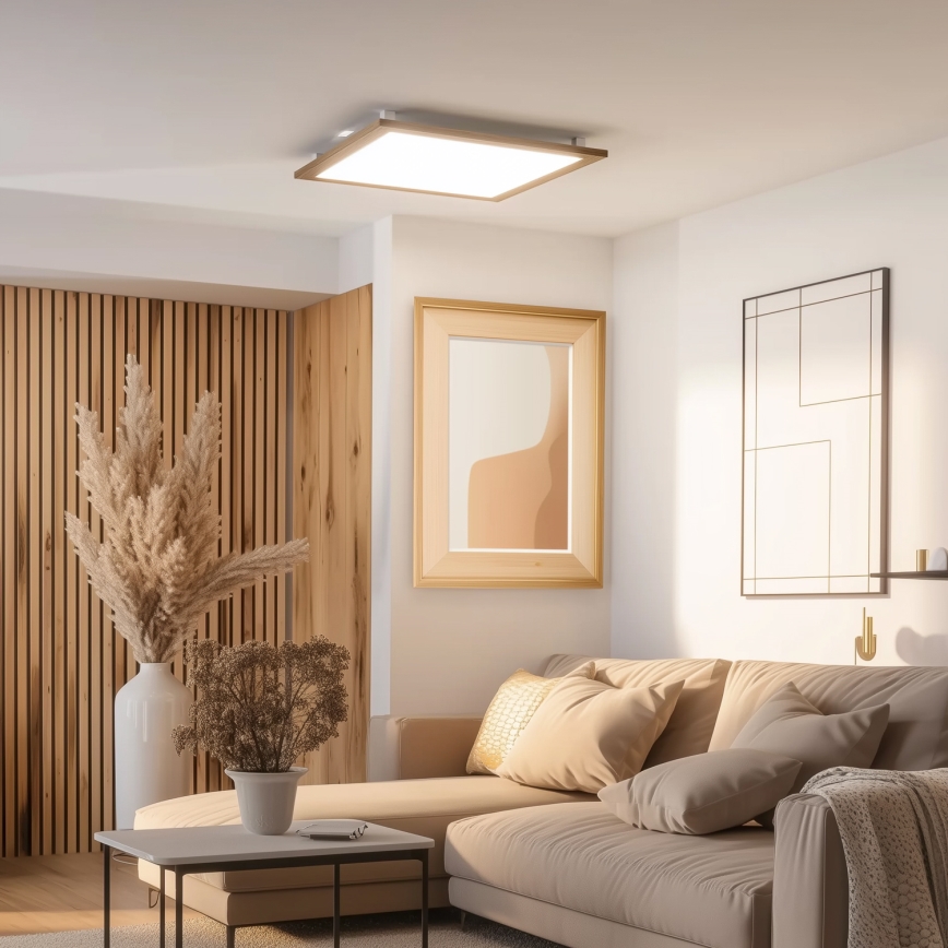 Eglo - LED RGB Dimbaar bevestigd lichtpaneel SALOBRENA-C WOOD LED/30,5W/230V 2700-6500K 64x64 cm bruin + afstandsbediening