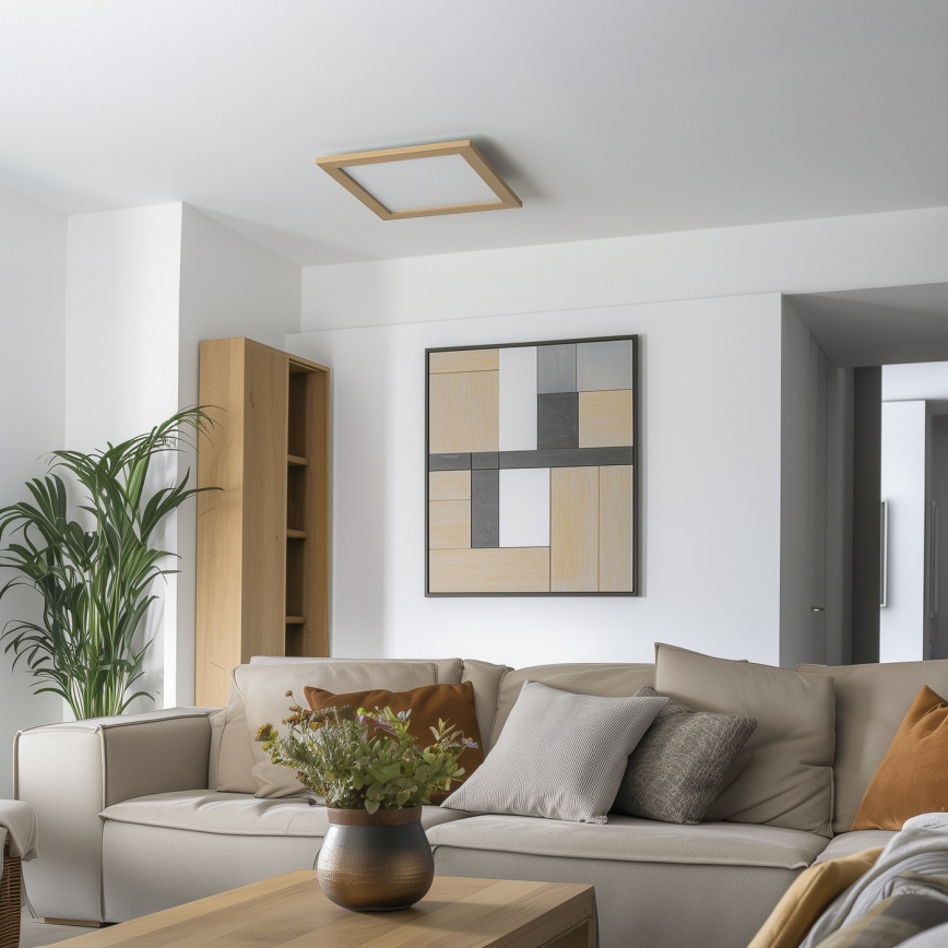 Eglo - LED RGB dimbaar opbouwpaneel SALOBRENA-C WOOD LED/40W/230V 2700-6500K 49,5x49,5 cm bruin + afstandsbediening