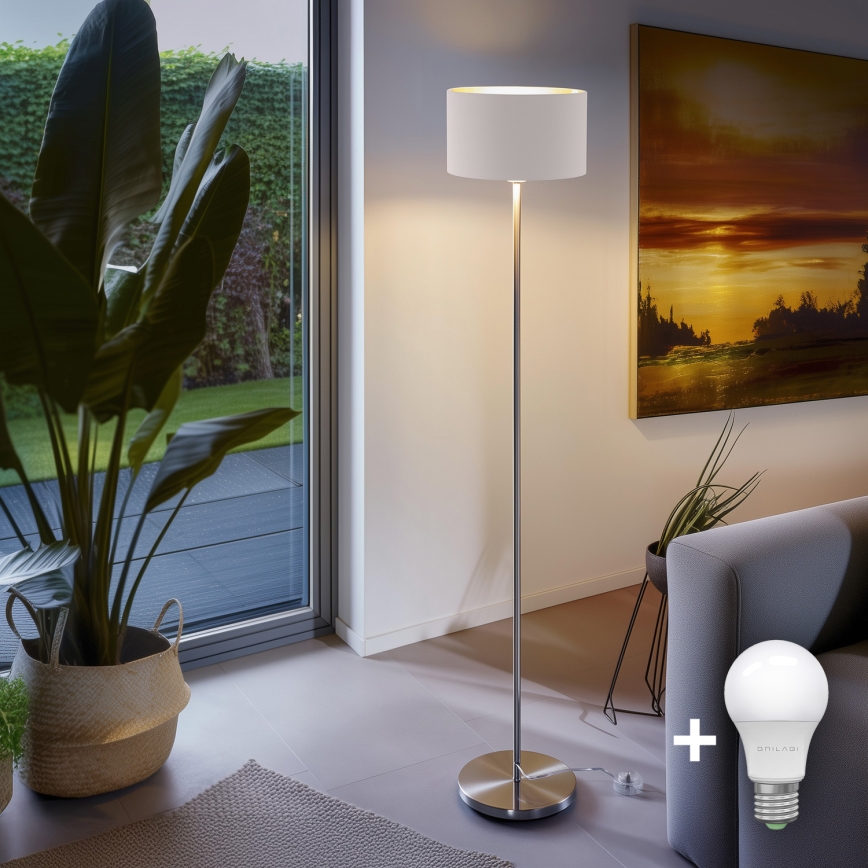 Eglo - LED Staande lamp TUNJA 1xE27/60W/230V mat chroom/wit