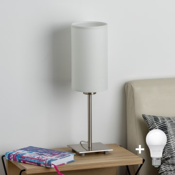 Eglo - LED Tafellamp TUNJA 1xE27/60W/230V 26,5 cm mat chroom/wit