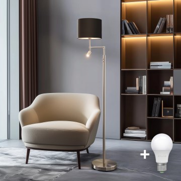 Eglo - LED vloerlamp TUNJA 1xE27/60W/230V + LED/2,1W Ø 30 cm mat chroom/bruin