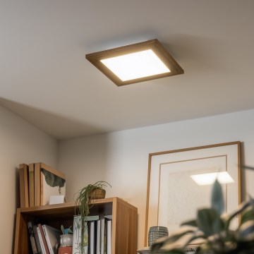 Eglo - Plafonnier LED RGBW dimmable en saillie SALOBRENA-C WOOD LED/16W/230V 2700-6500K 34x34 cm brun + télécommande
