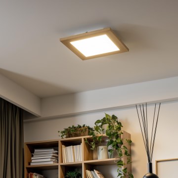 Eglo - Plafonnier LED RGBW dimmable en saillie SALOBRENA-C WOOD LED/16W/230V 2700-6500K 34x34 cm marron + télécommande