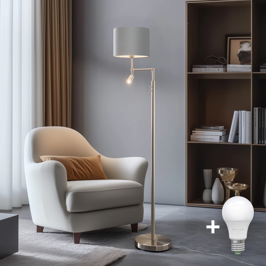Eglo - Staande LED Lamp TUNJA 1xE27/60W/230V + LED/2,1W diameter 30 cm mat chroom/grijs