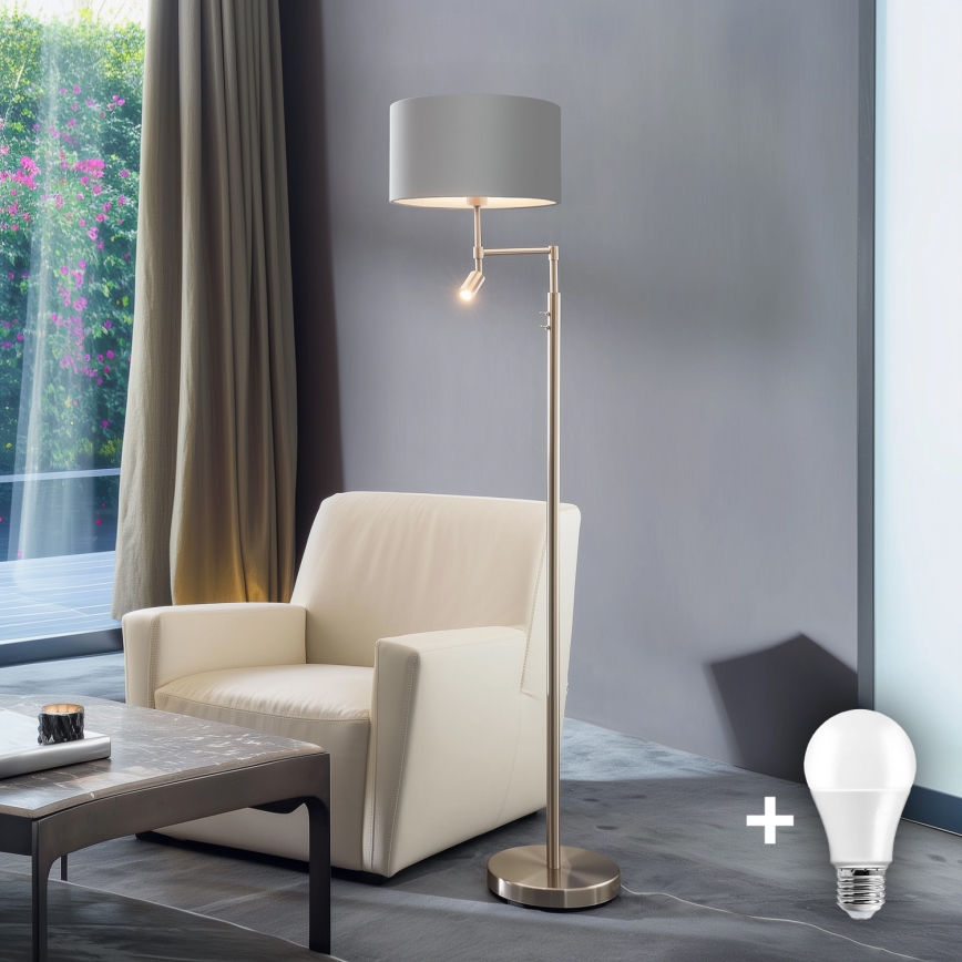 Eglo - Staande LED Lamp TUNJA 1xE27/60W/230V + LED/2,1W diameter 38 cm mat chroom/grijs