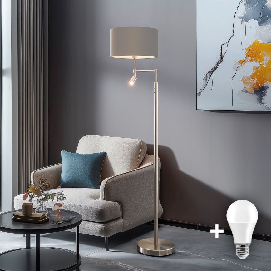 Eglo - Staande LED Lamp TUNJA 1xE27/60W/230V + LED/2,1W diameter 38 cm mat chroom/taupe