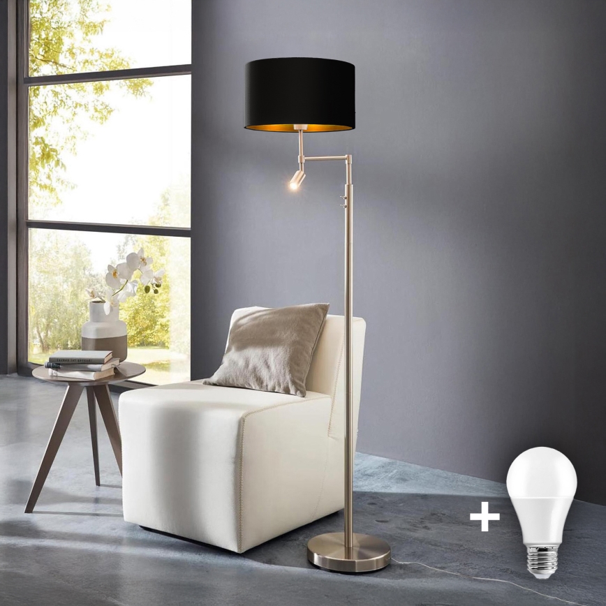Eglo - Staande LED Lamp TUNJA 1xE27/60W/230V + LED/2,1W diameter 38 cm mat chroom/zwart