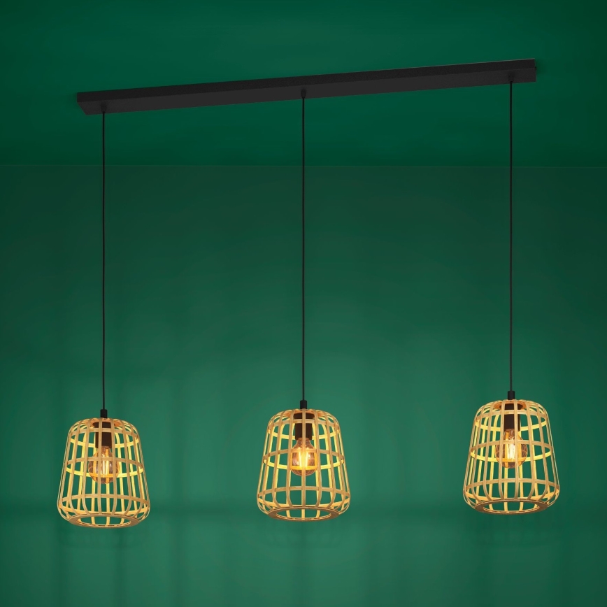 Eglo - Suspension filaire 3xE27/40W/230V bambou