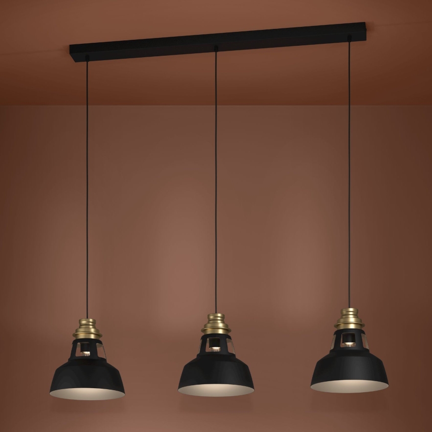 Eglo - Suspension filaire 3xE27/40W/230V noir/doré