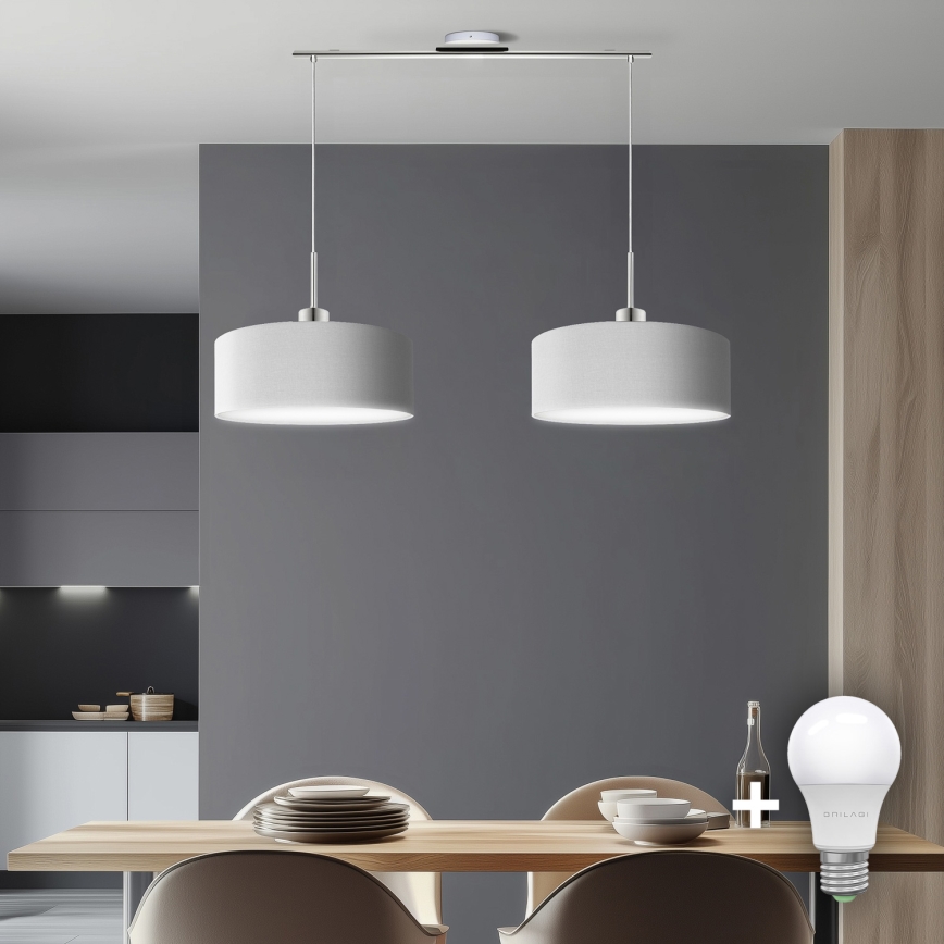 Eglo - Suspension filaire LED TUNJA 2xE27/60W/230V blanc