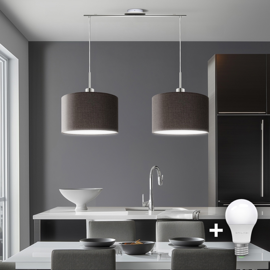 Eglo - Suspension filaire LED TUNJA 2xE27/60W/230V marron