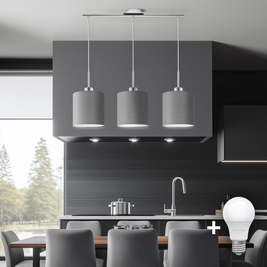 Eglo - Suspension filaire LED TUNJA 3xE27/60W/230V gris